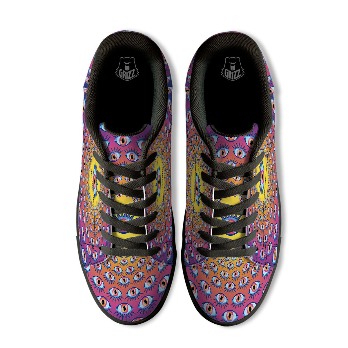 Trippy Psychedelic Eyes Print Black Low Top Sneakers-grizzshop