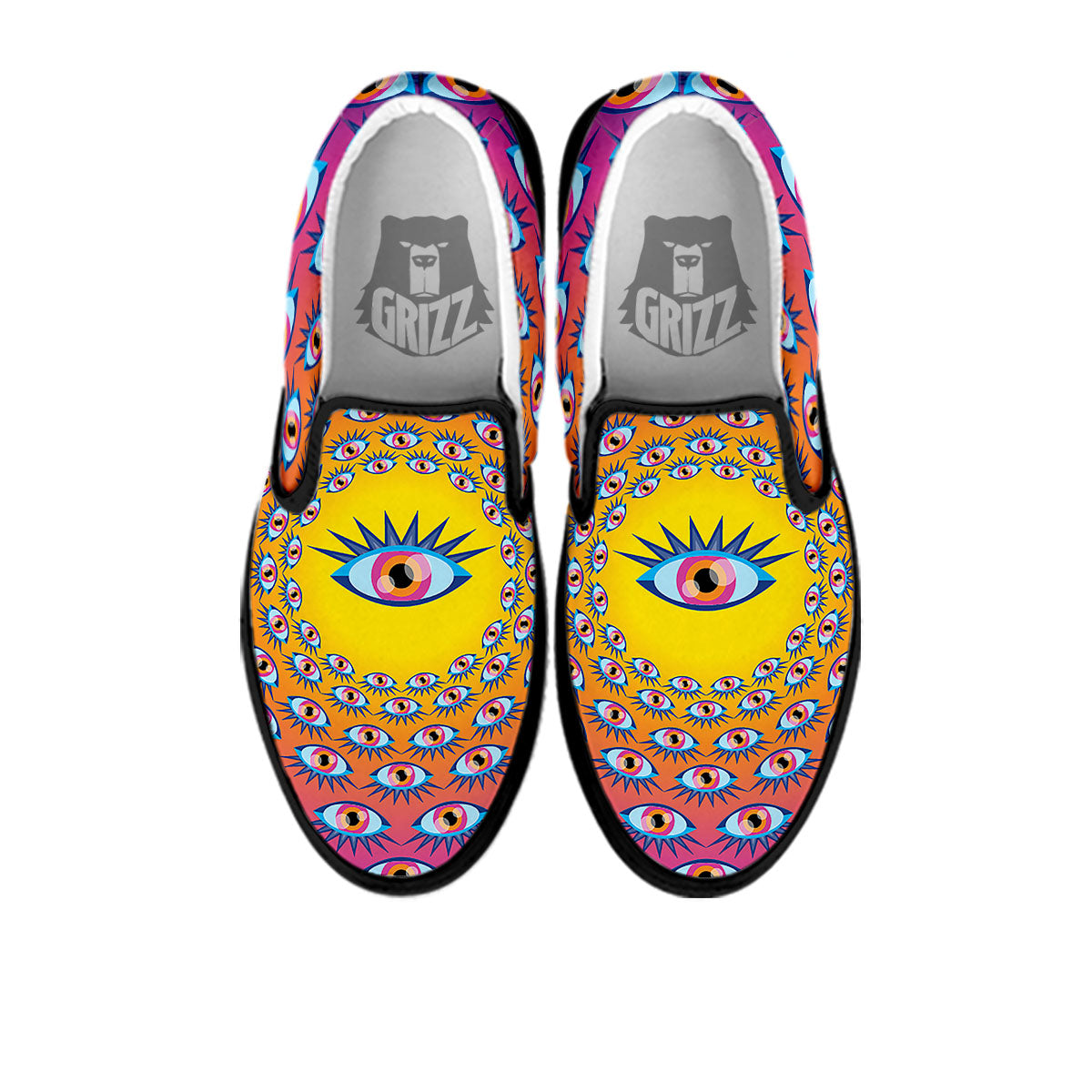 Trippy Psychedelic Eyes Print Black Slip On Shoes-grizzshop