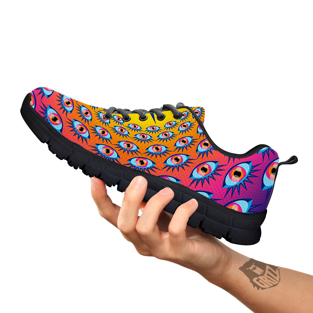 Trippy Psychedelic Eyes Print Black Sneaker-grizzshop