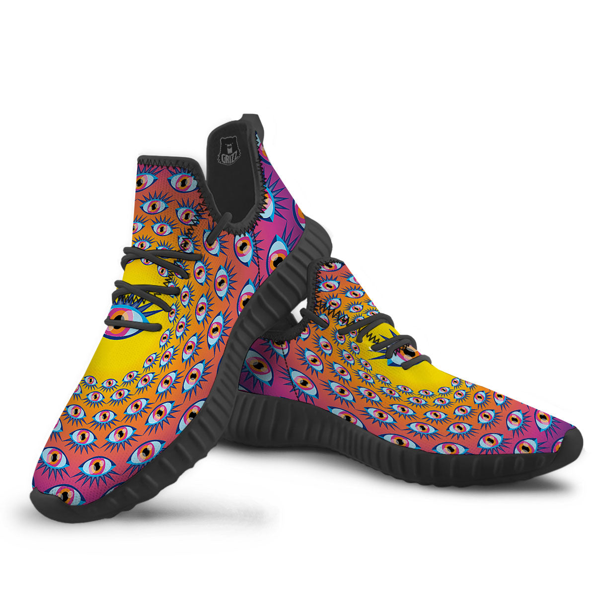Trippy Psychedelic Eyes Print Black Walking Shoes-grizzshop