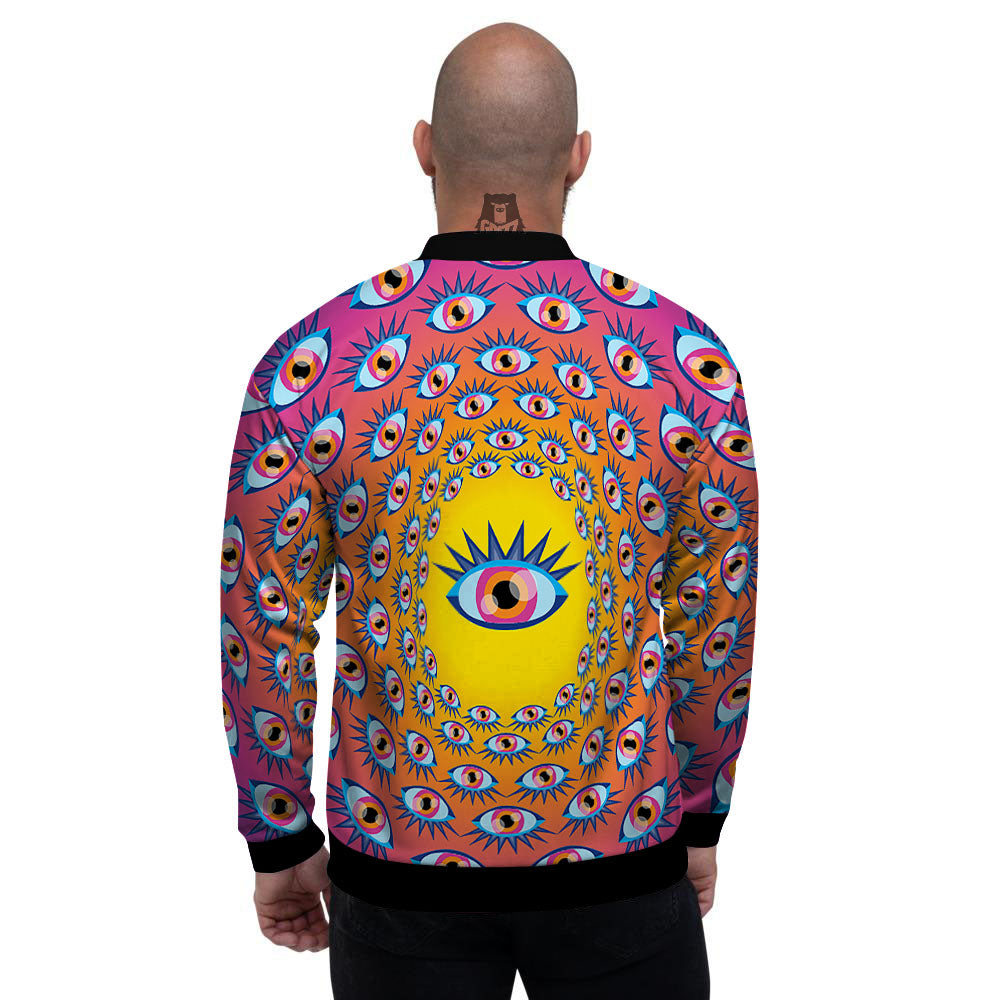 Trippy Psychedelic Eyes Print Men's Bomber Jacket-grizzshop