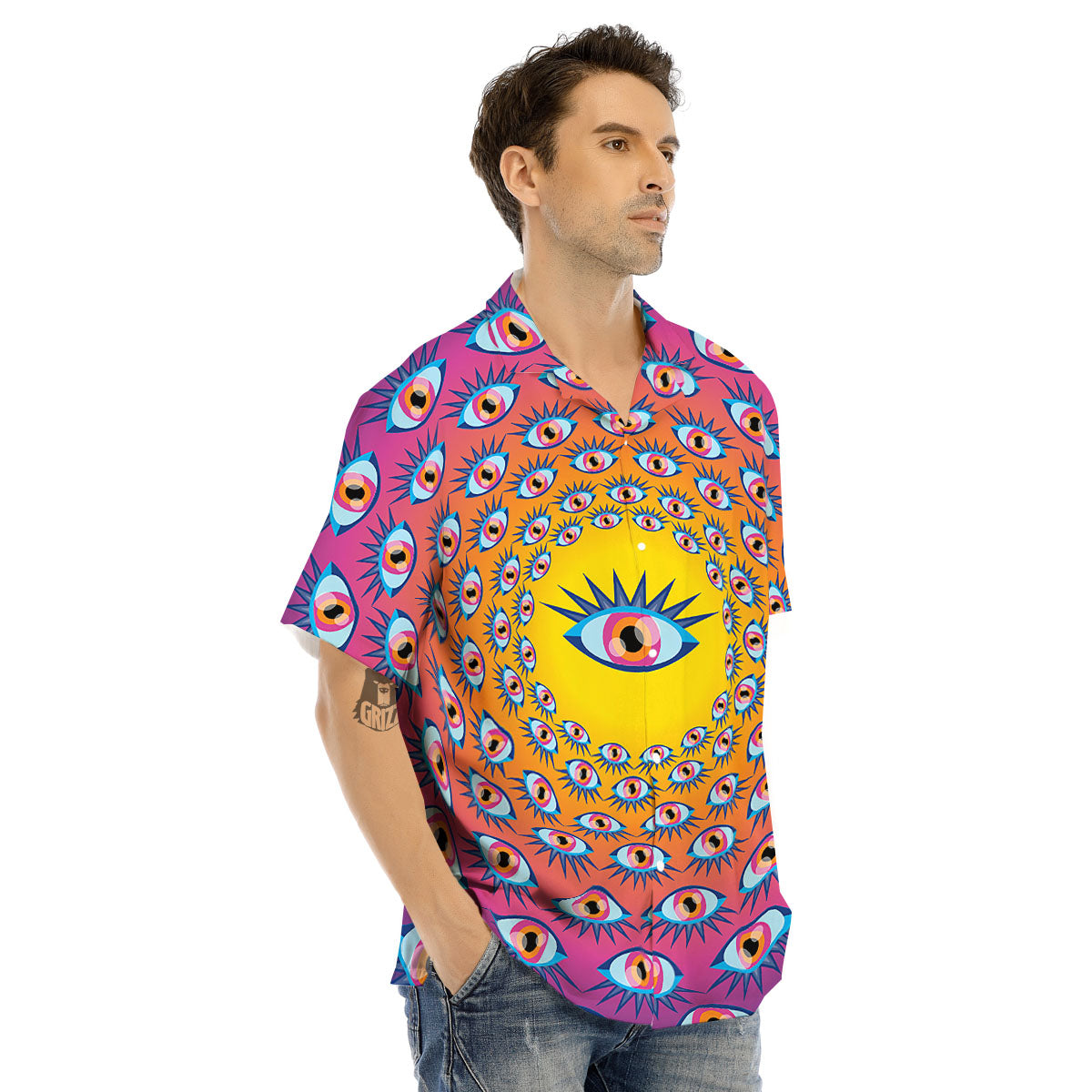 Trippy Psychedelic Eyes Print Men's Hawaiian Shirt-grizzshop