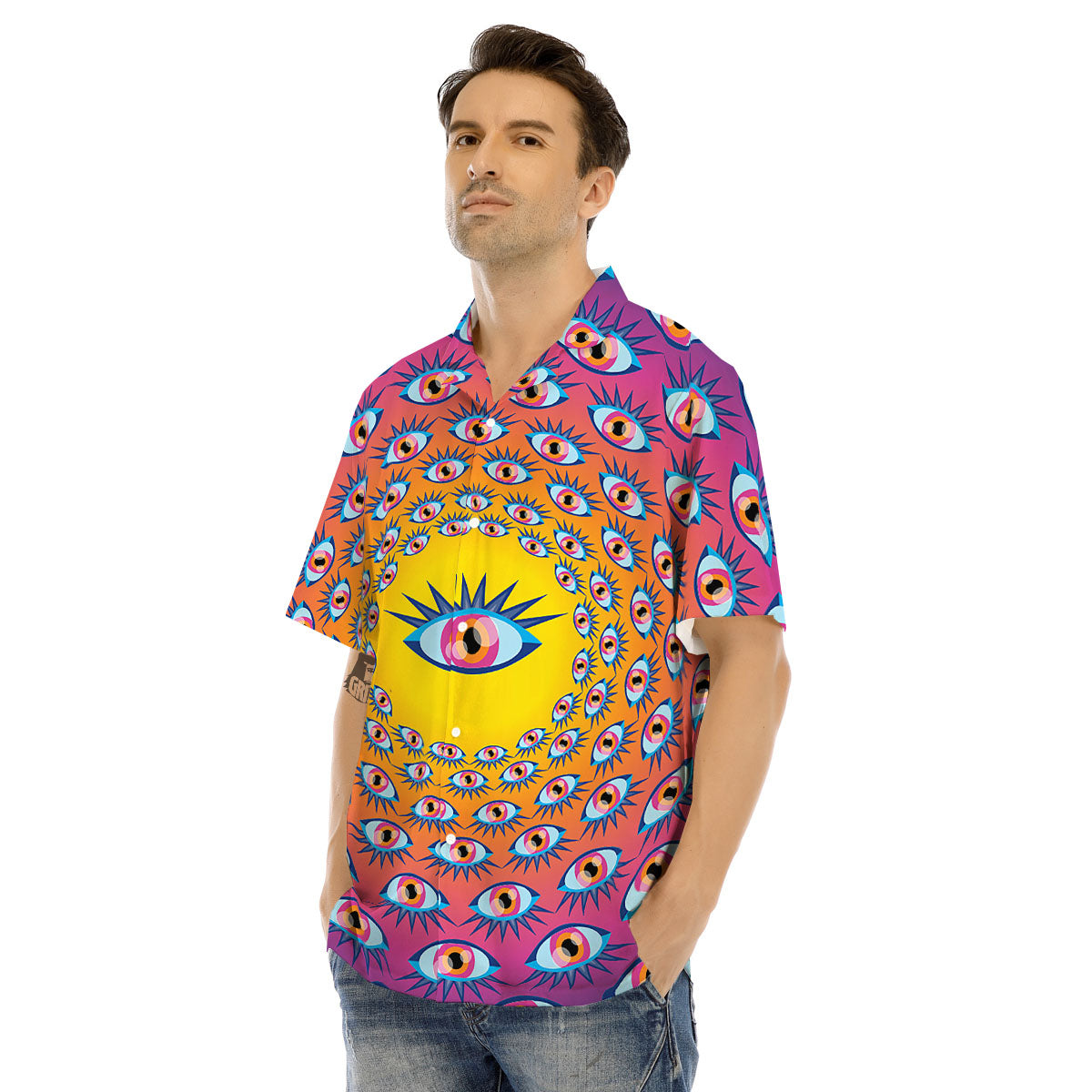 Trippy Psychedelic Eyes Print Men's Hawaiian Shirt-grizzshop