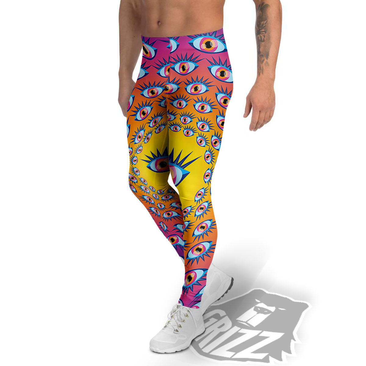 Trippy Psychedelic Eyes Print Men's Leggings-grizzshop