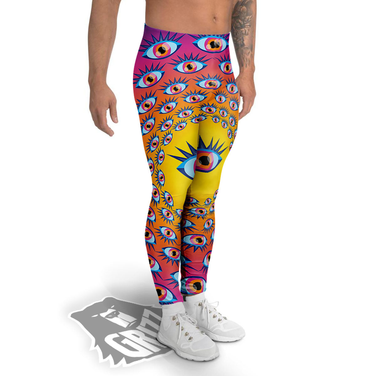 Trippy Psychedelic Eyes Print Men's Leggings-grizzshop