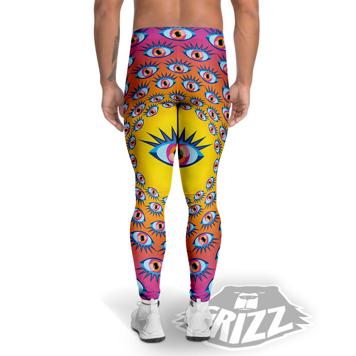 Trippy Psychedelic Eyes Print Men's Leggings-grizzshop