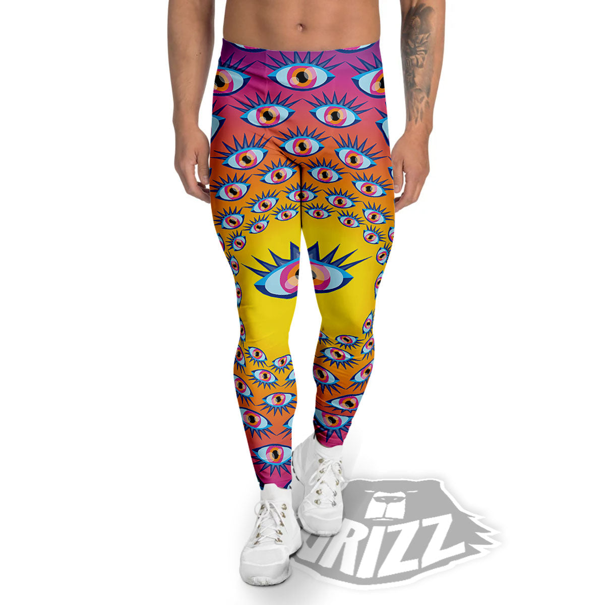 Trippy Psychedelic Eyes Print Men's Leggings-grizzshop