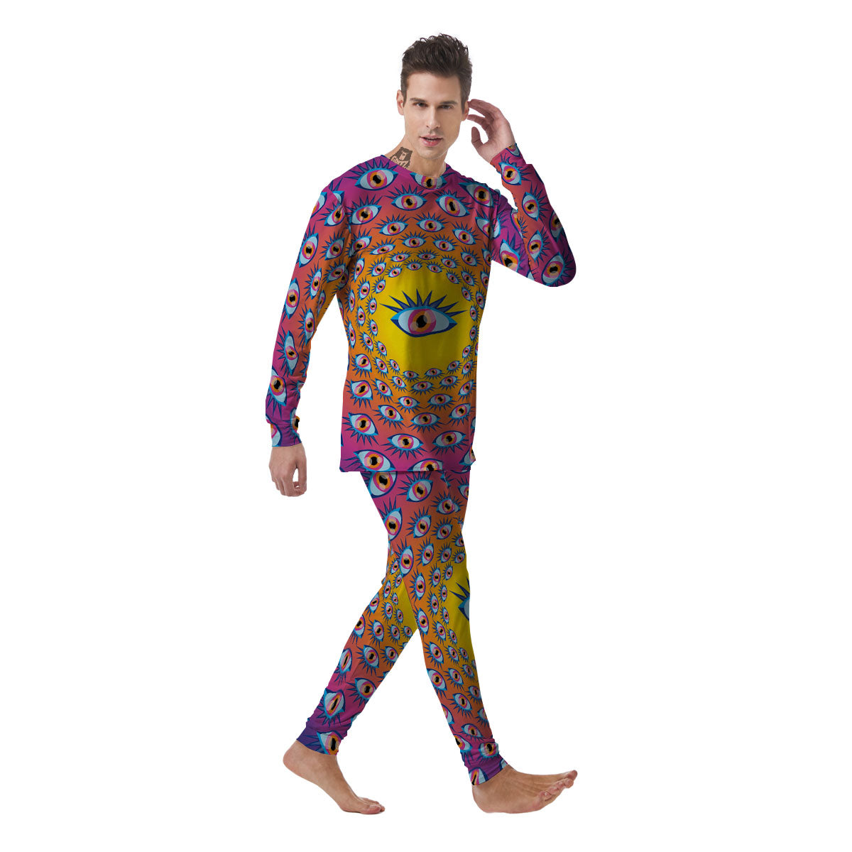 Trippy Psychedelic Eyes Print Men's Pajamas-grizzshop