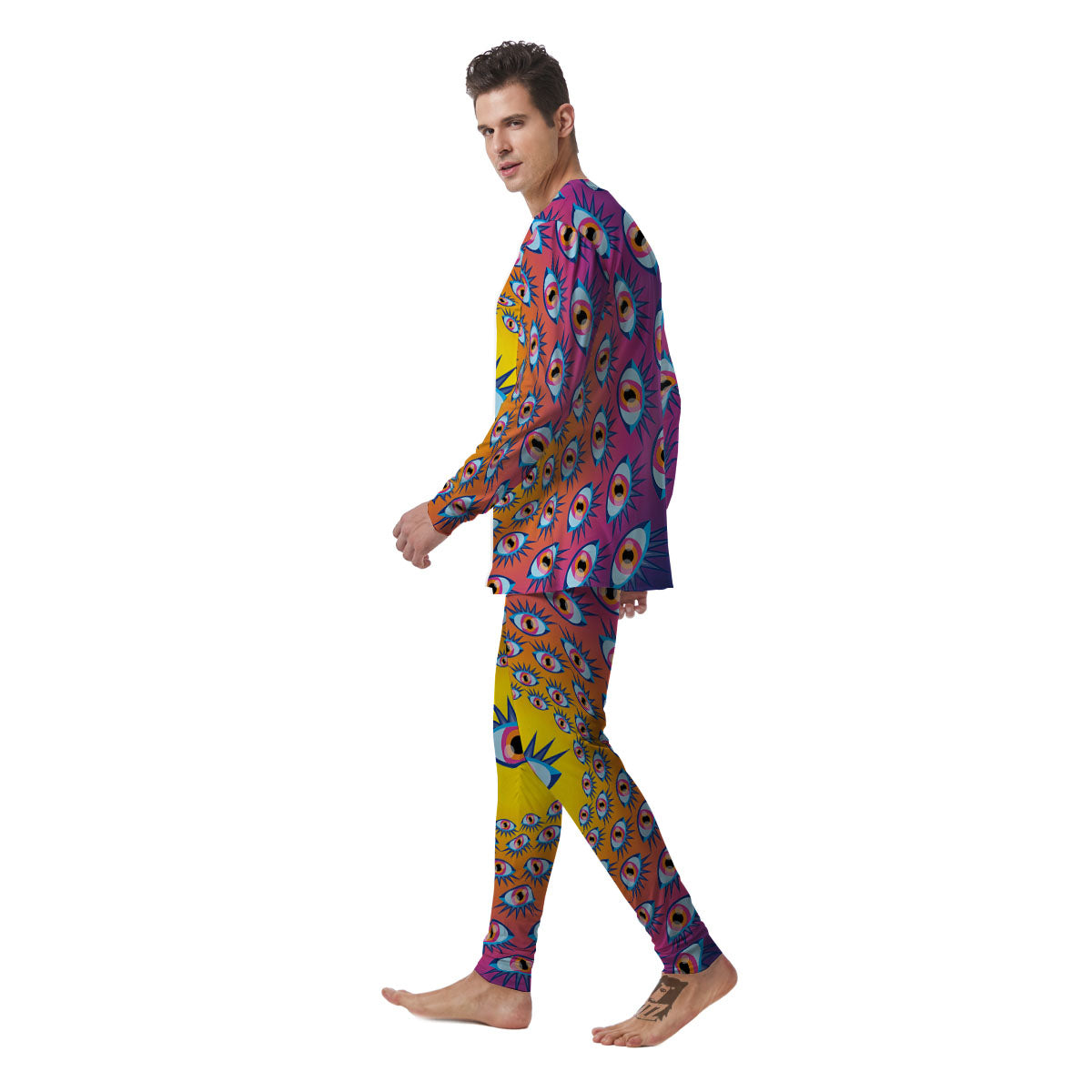 Trippy Psychedelic Eyes Print Men's Pajamas-grizzshop