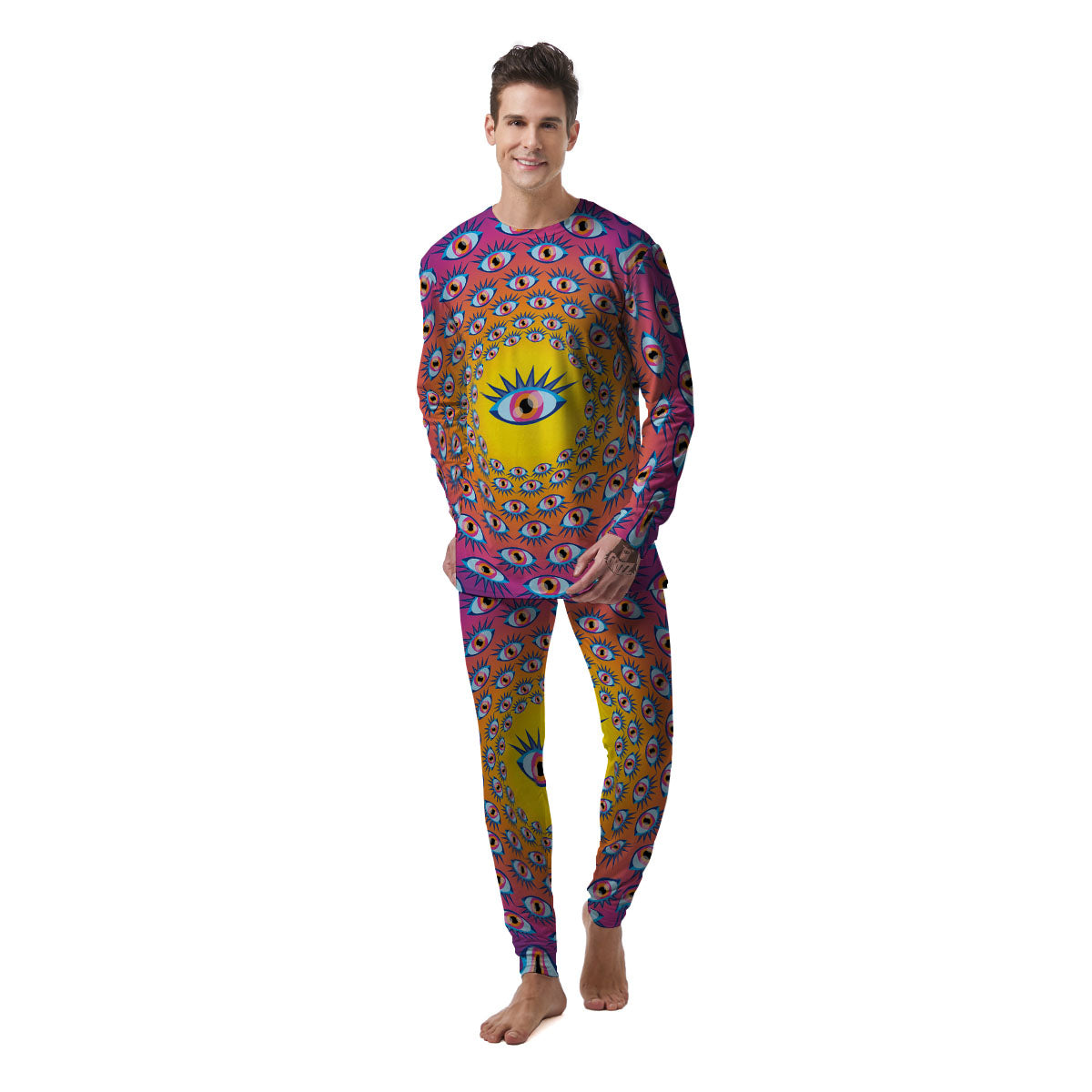 Trippy Psychedelic Eyes Print Men's Pajamas-grizzshop
