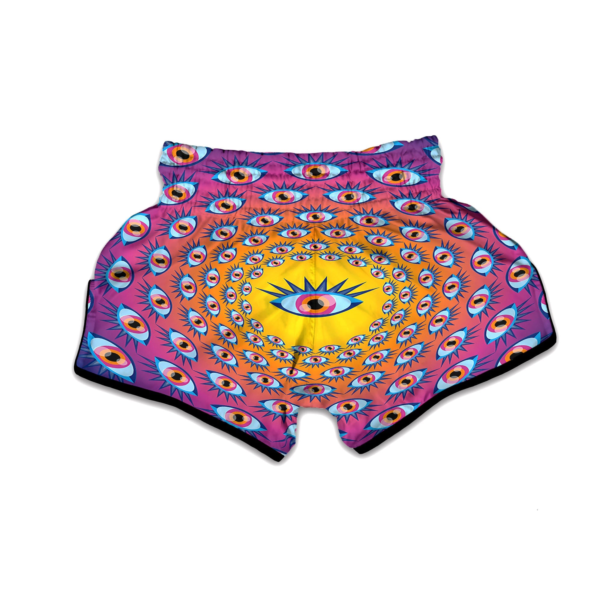 Trippy Psychedelic Eyes Print Muay Thai Boxing Shorts-grizzshop