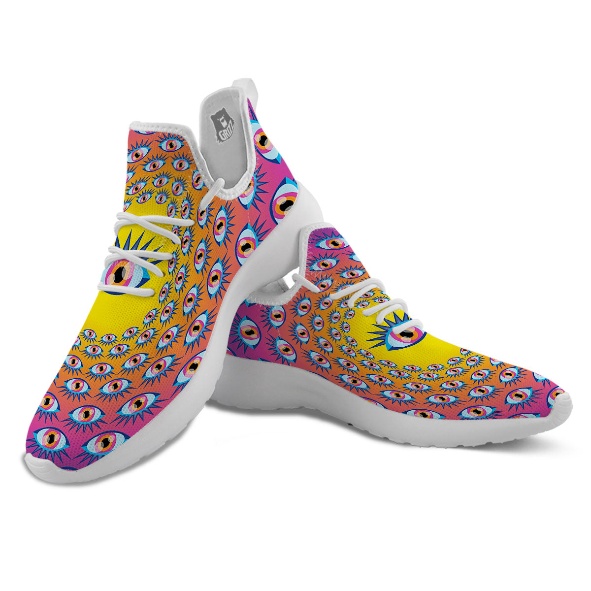 Trippy Psychedelic Eyes Print White Athletic Shoes-grizzshop