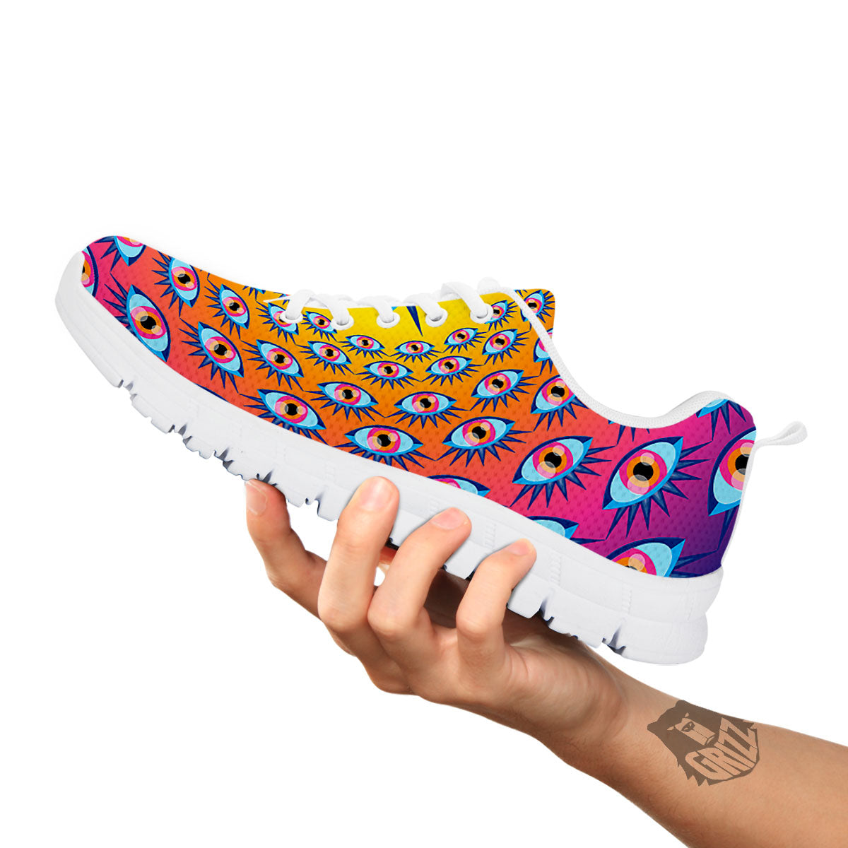 Trippy Psychedelic Eyes Print White Sneaker-grizzshop