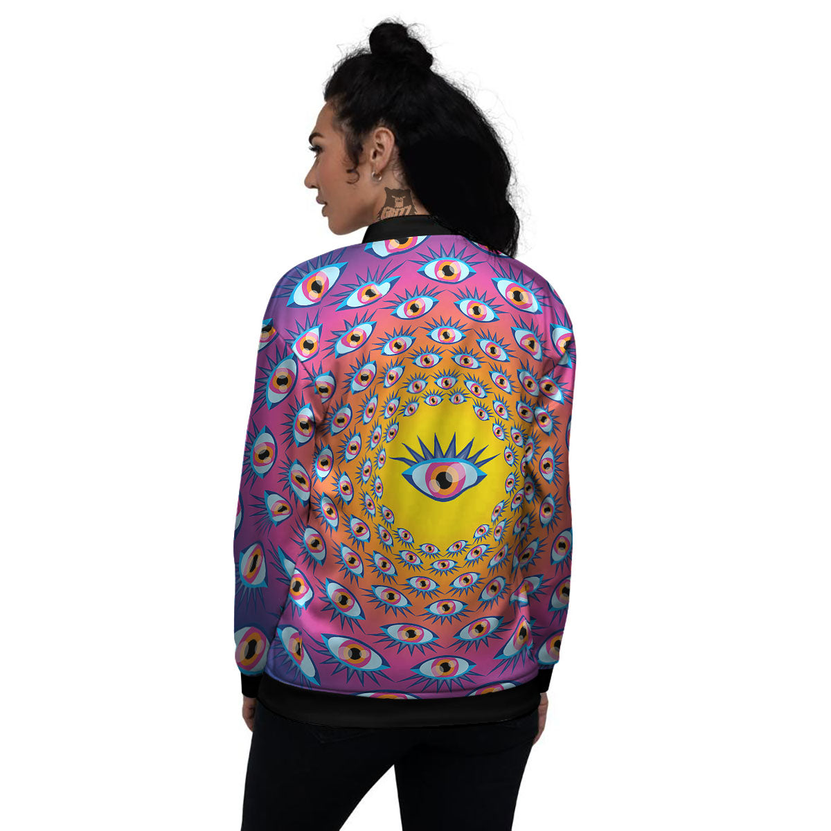 Trippy Psychedelic Eyes Print Women's Bomber Jacket-grizzshop