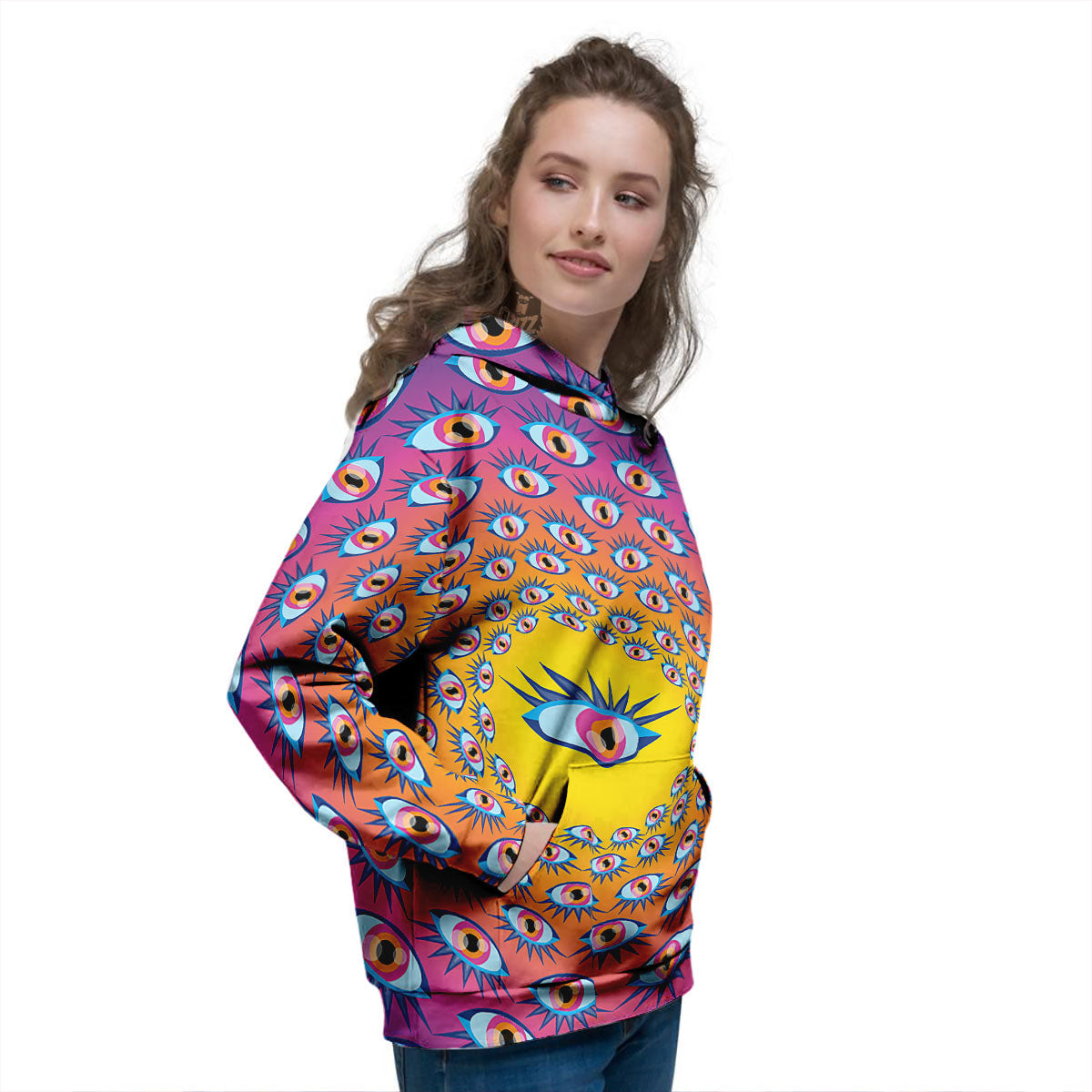 Trippy Psychedelic Eyes Print Women's Hoodie-grizzshop
