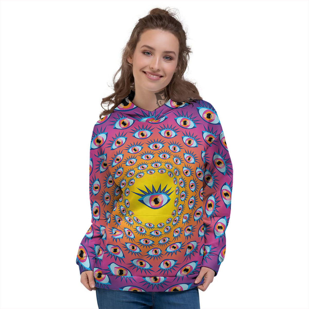 Trippy Psychedelic Eyes Print Women's Hoodie-grizzshop