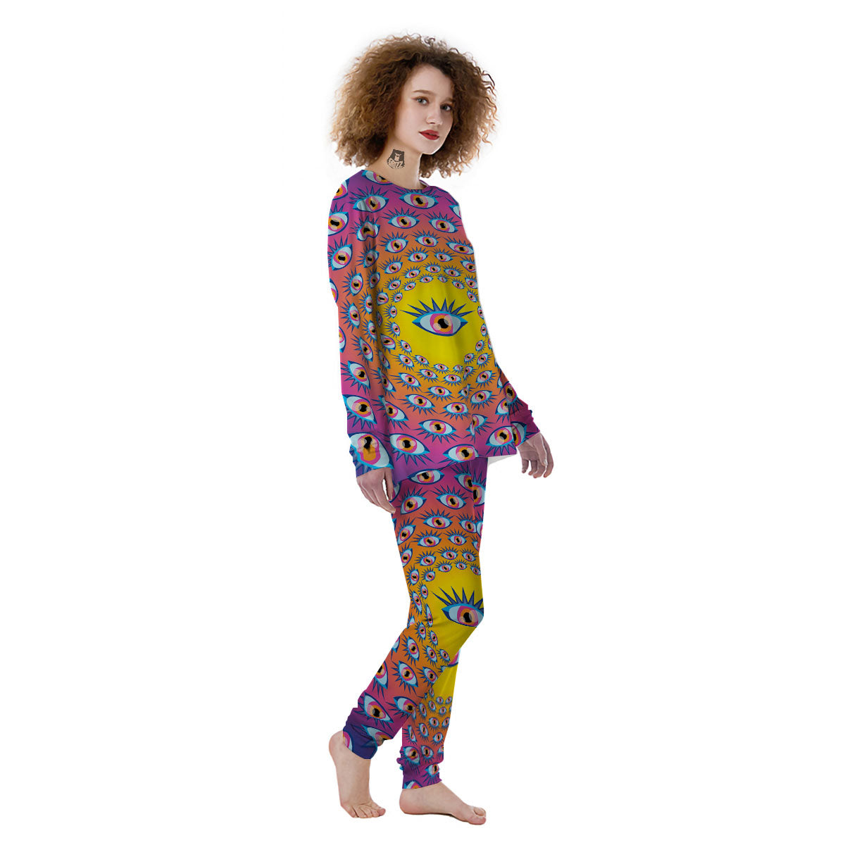 Trippy Psychedelic Eyes Print Women's Pajamas-grizzshop