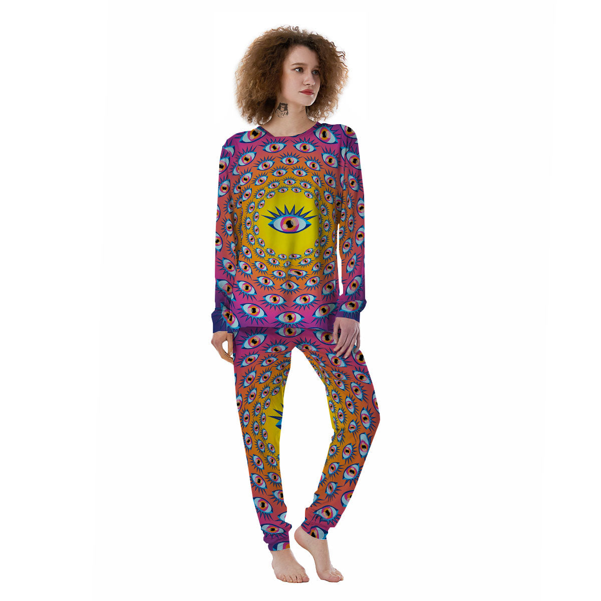 Trippy Psychedelic Eyes Print Women's Pajamas-grizzshop
