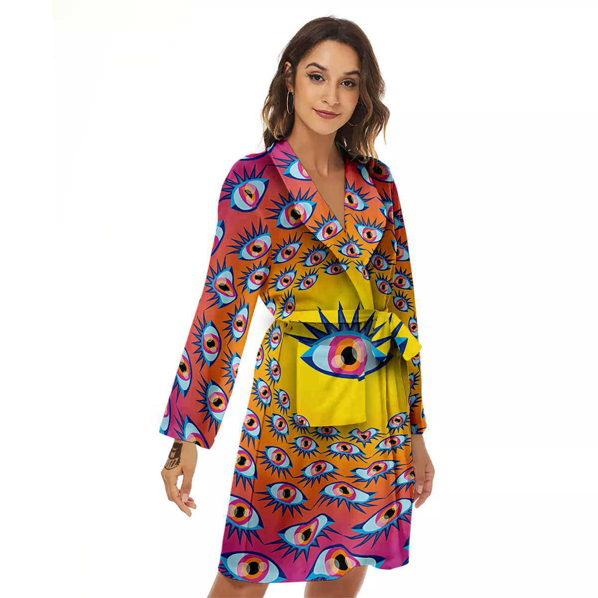 Trippy Psychedelic Eyes Print Women's Robe-grizzshop