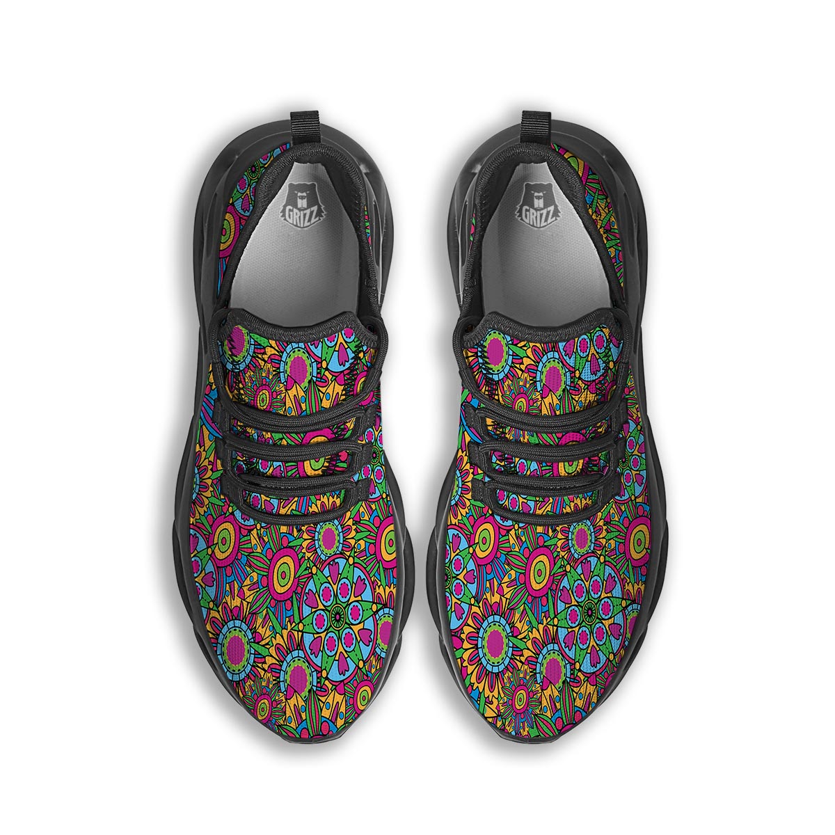 Trippy Psychedelic Floral Black Running Shoes-grizzshop