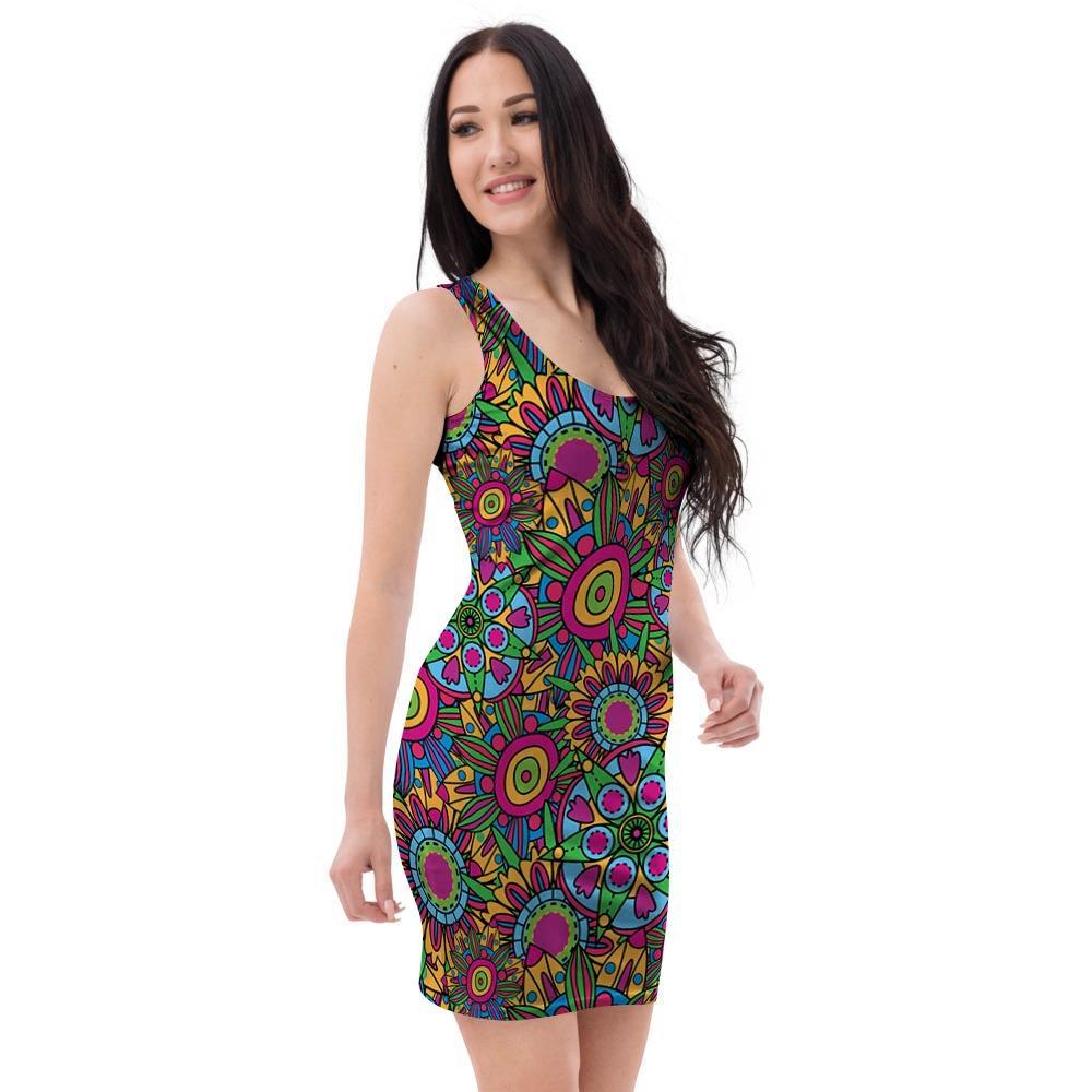 Trippy Psychedelic Floral Bodycon Dress-grizzshop