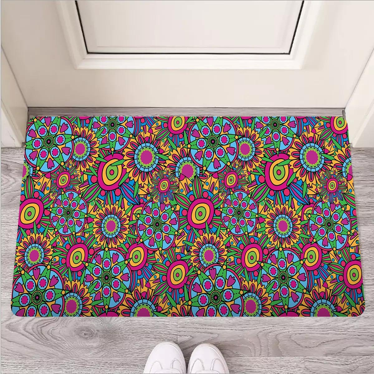 Trippy Psychedelic Floral Door Mat-grizzshop