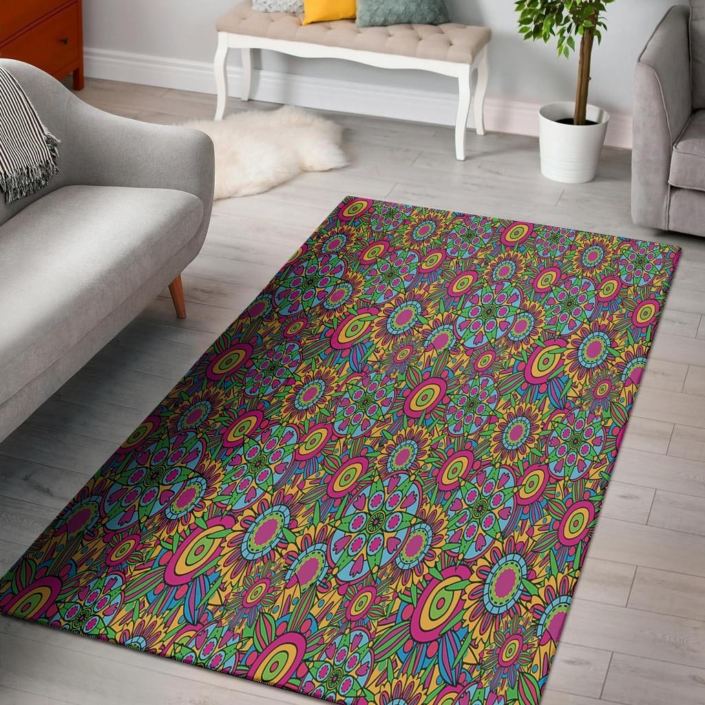 Trippy Psychedelic Floral Floor Mat-grizzshop