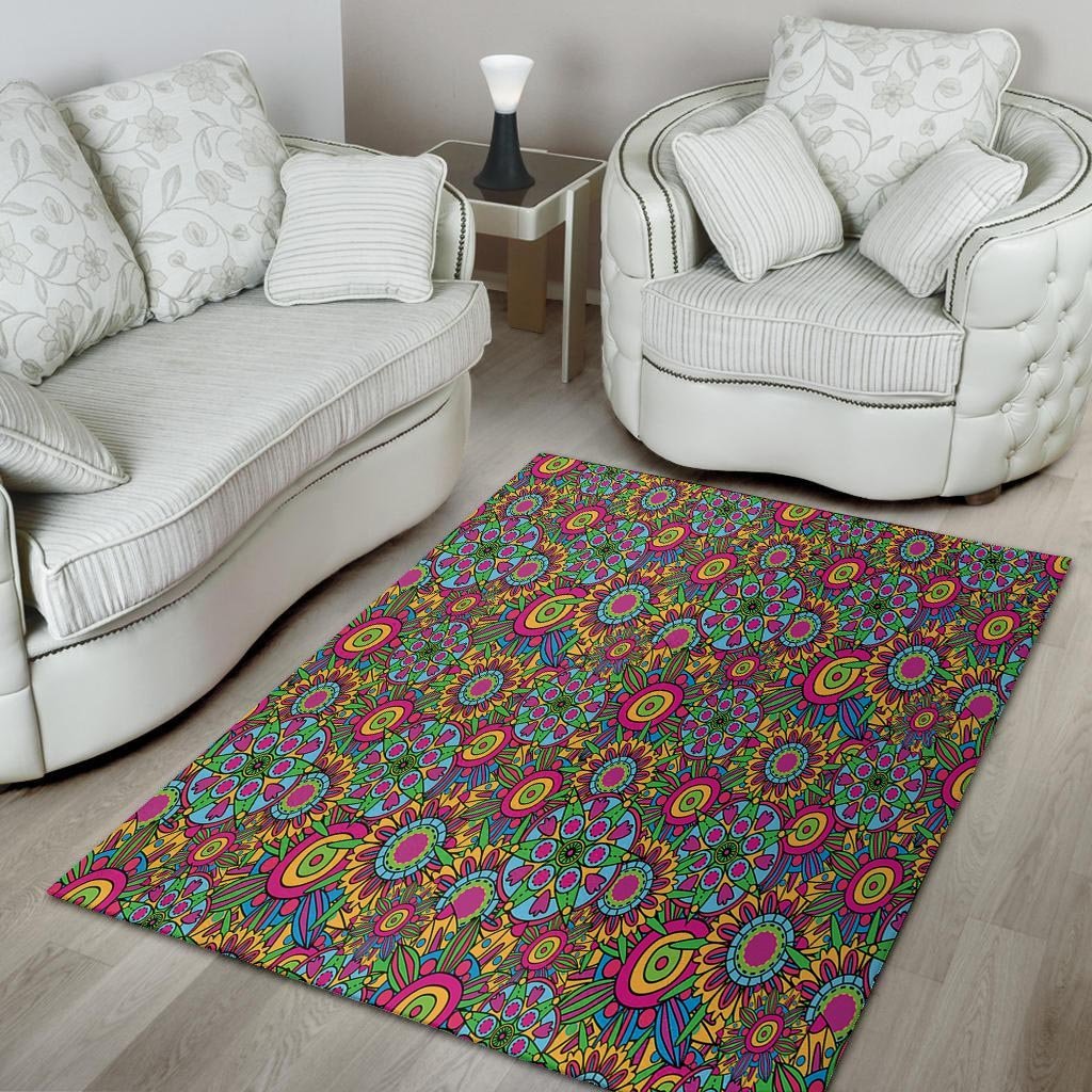 Trippy Psychedelic Floral Floor Mat-grizzshop