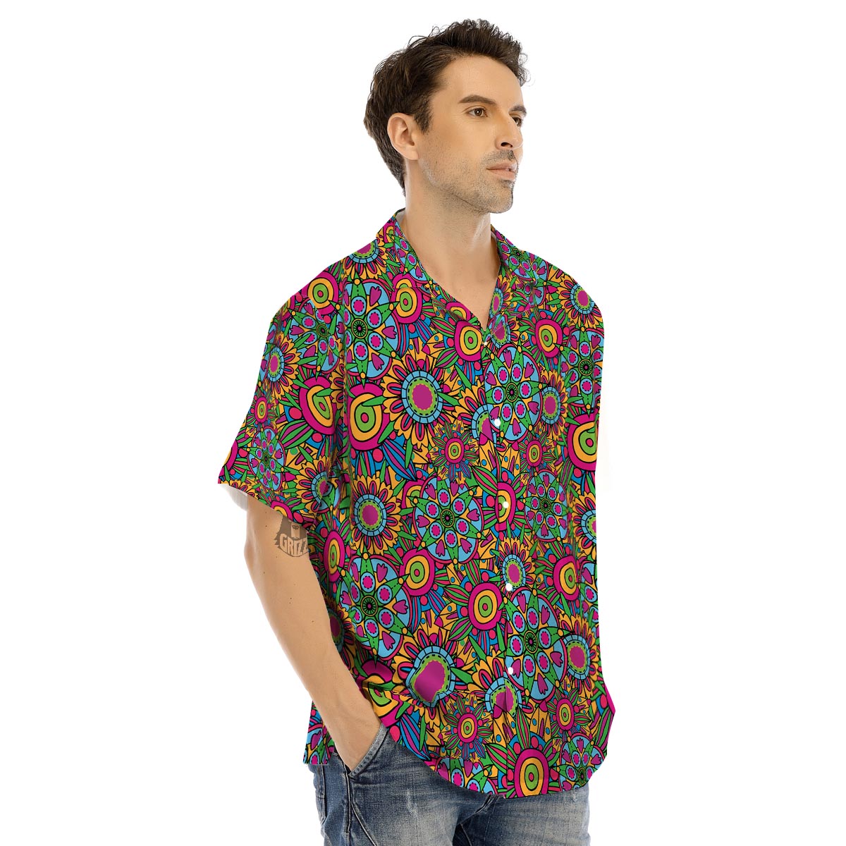 Trippy Psychedelic Floral Men’s Hawaiian Shirt-grizzshop