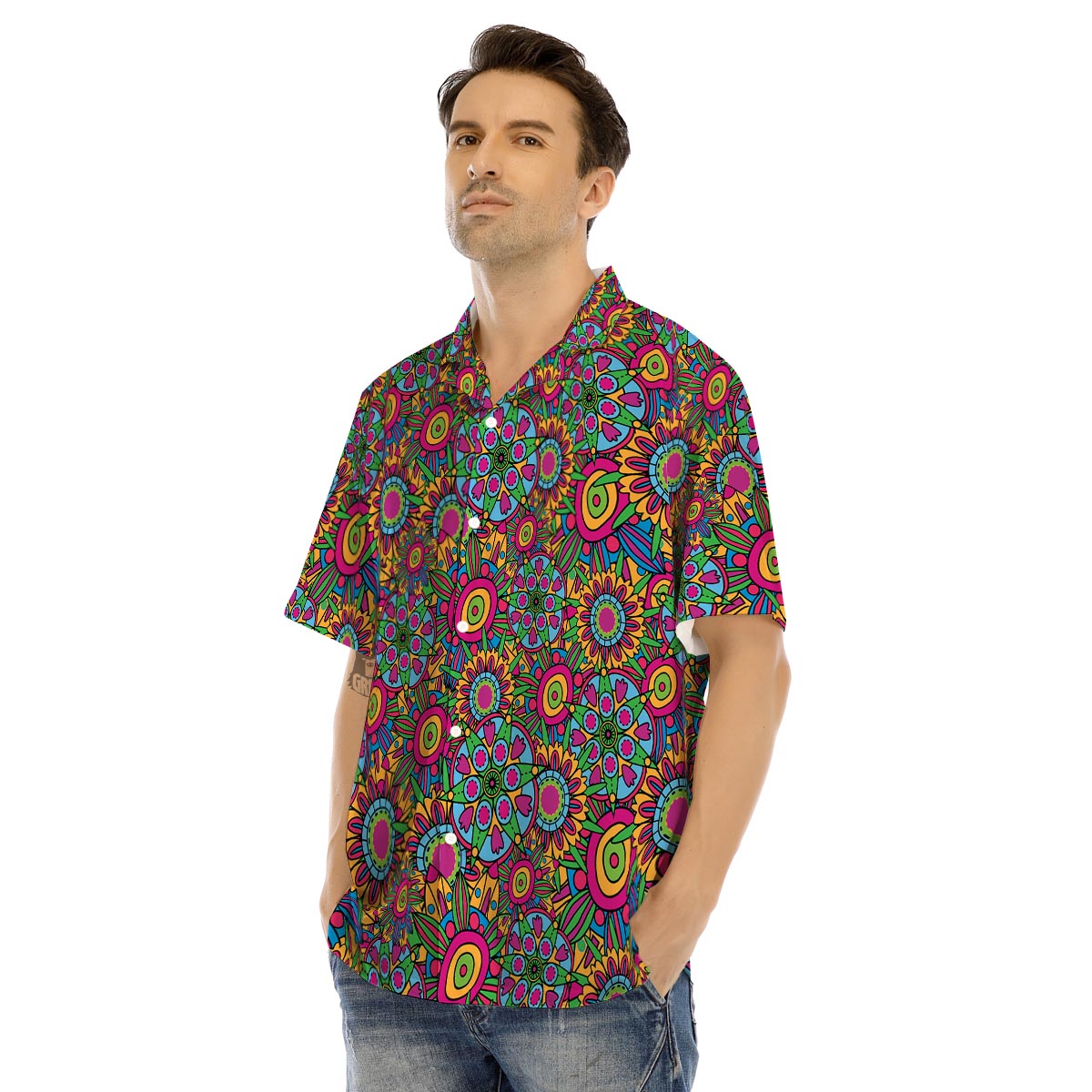 Trippy Psychedelic Floral Men’s Hawaiian Shirt-grizzshop