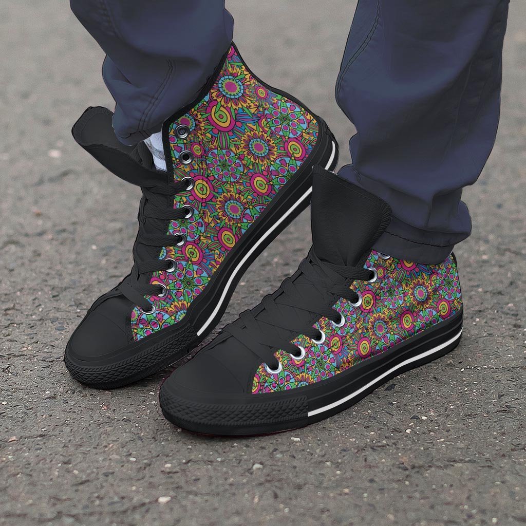 Trippy Psychedelic Floral Men's High Top Shoes-grizzshop