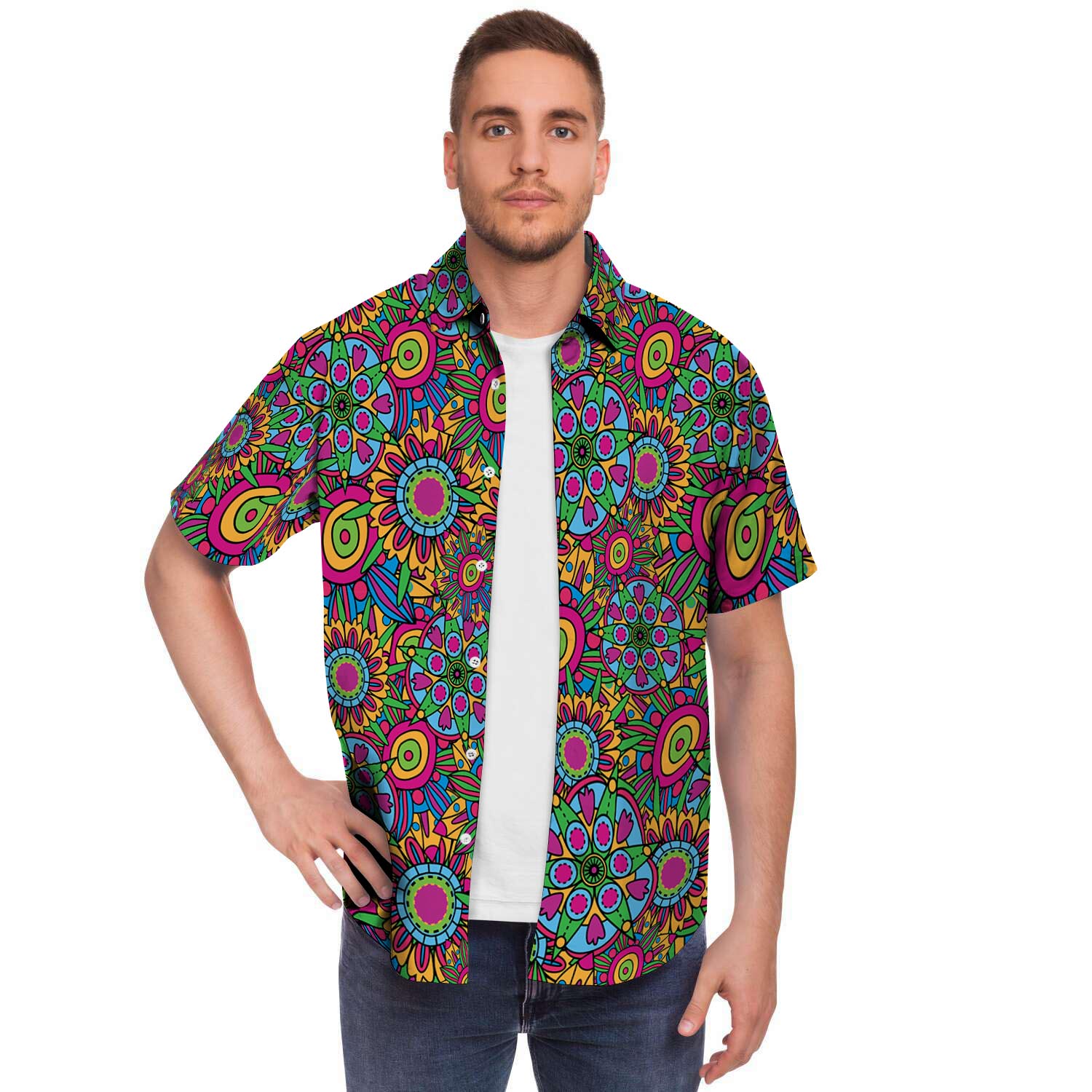 Trippy Psychedelic Floral Men's Short Sleeve Shirt-grizzshop