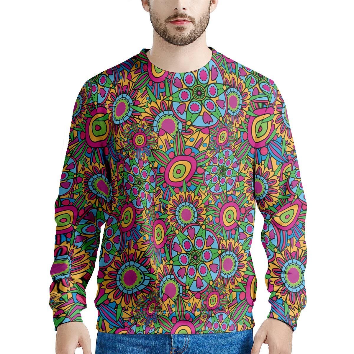 Trippy Psychedelic Floral Men's Sweatshirt-grizzshop