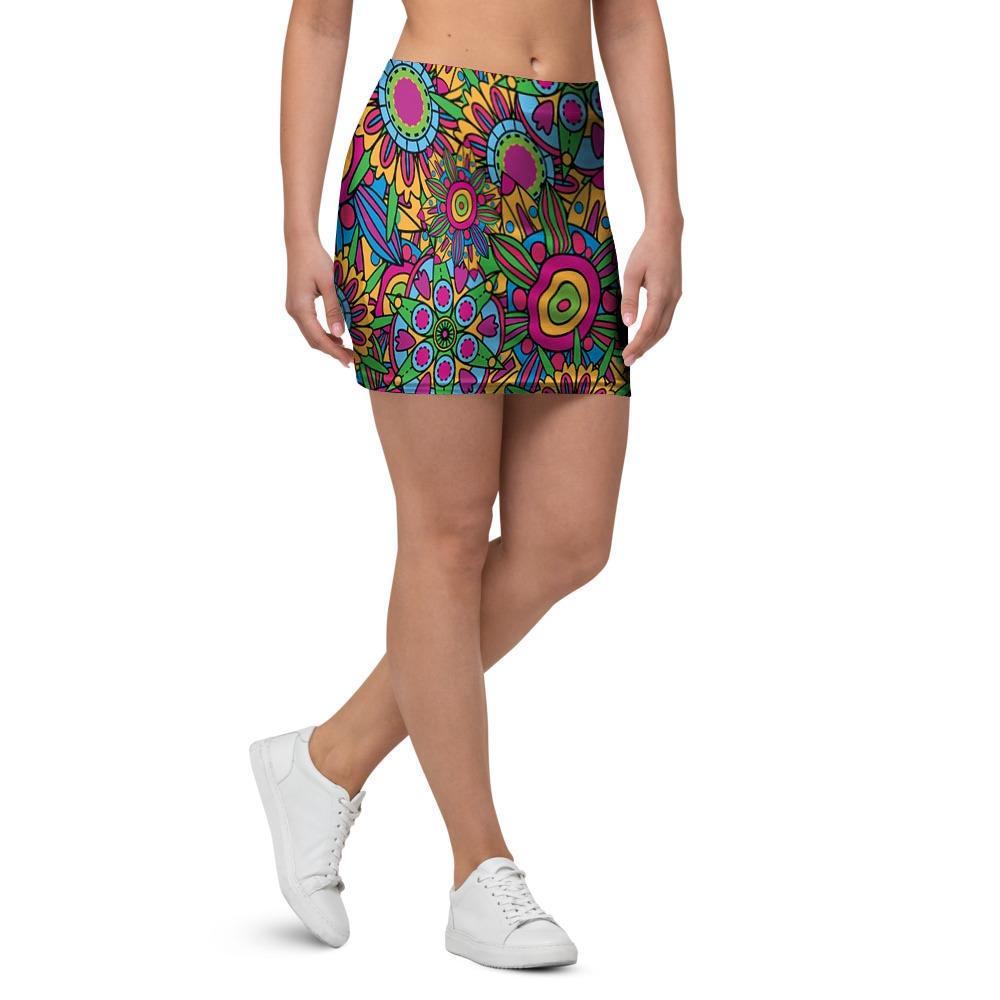 Trippy Psychedelic Floral Mini Skirt-grizzshop