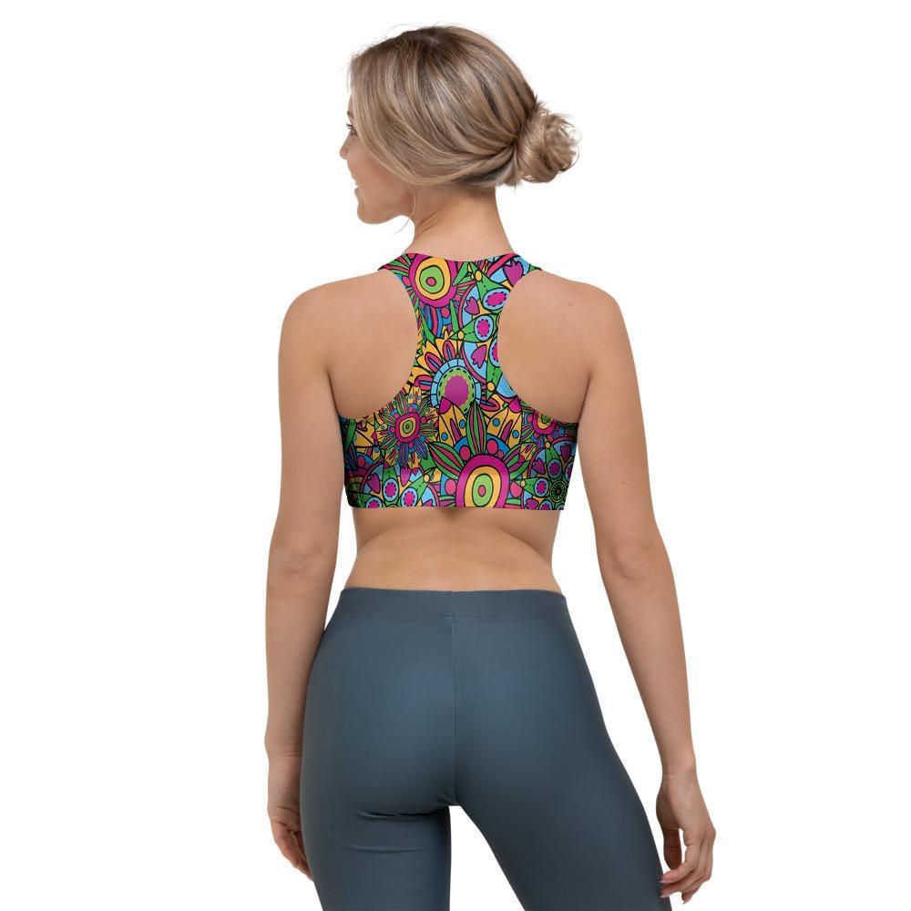 Trippy Psychedelic Floral Sports Bra-grizzshop