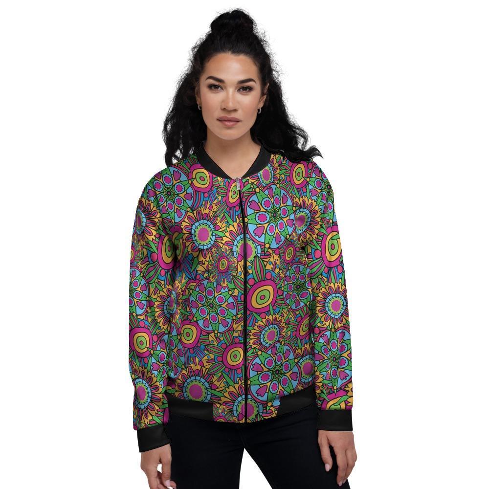 Trippy Psychedelic Floral Women's Bomber Jacket-grizzshop