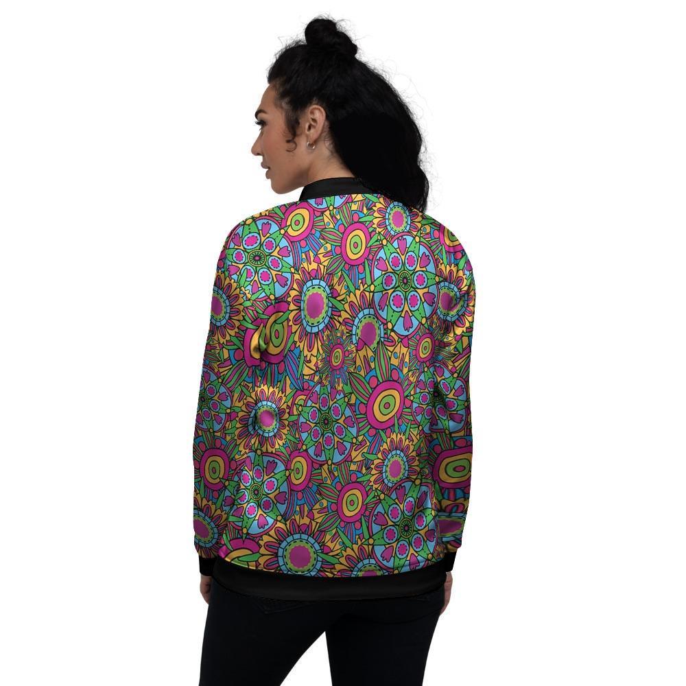 Trippy Psychedelic Floral Women's Bomber Jacket-grizzshop