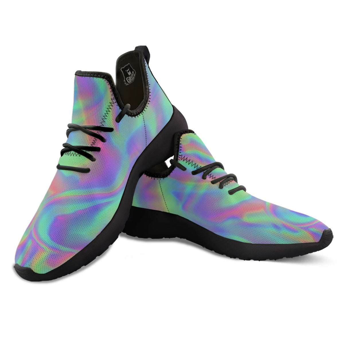 Trippy Psychedelic Holographic Print Black Athletic Shoes-grizzshop
