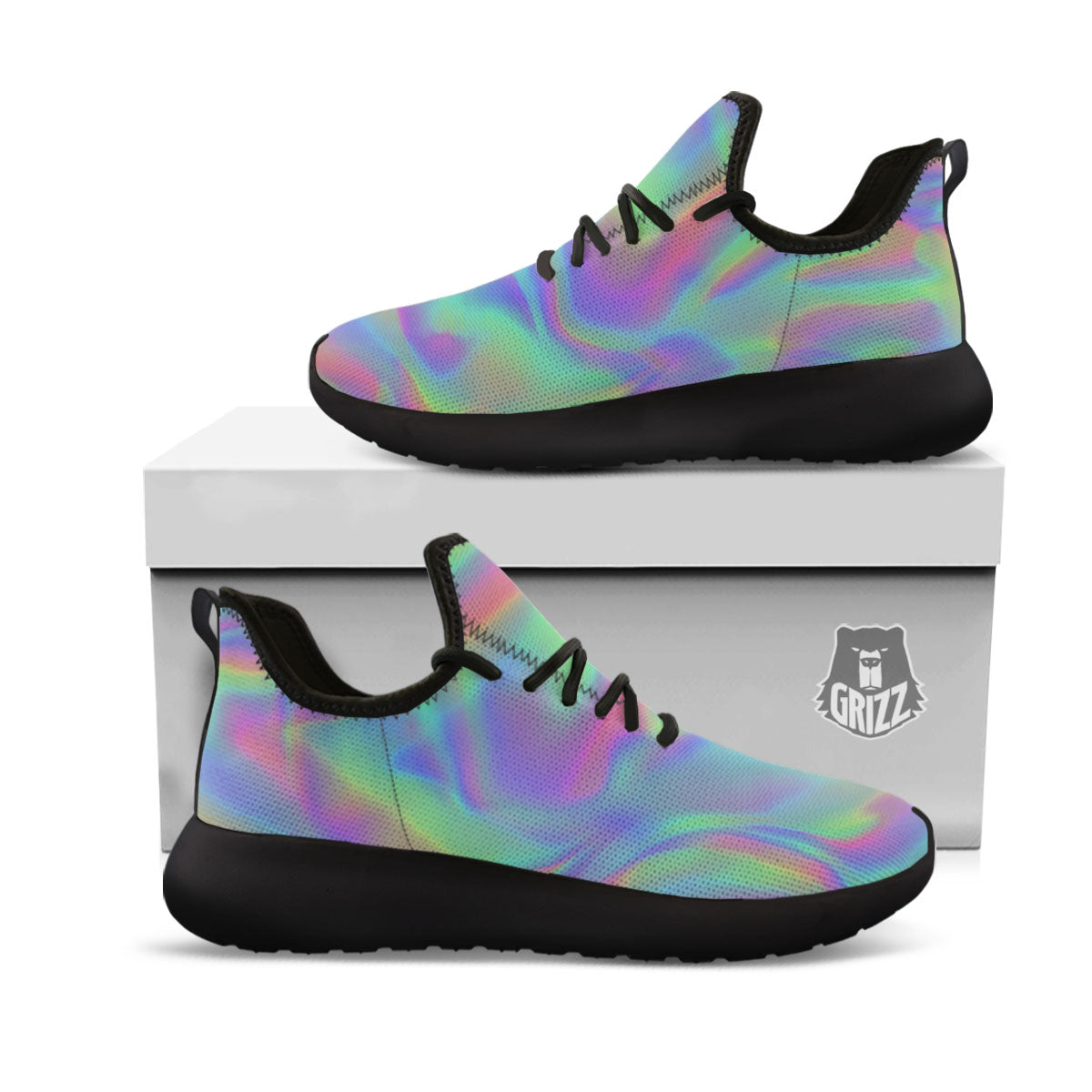 Trippy Psychedelic Holographic Print Black Athletic Shoes-grizzshop