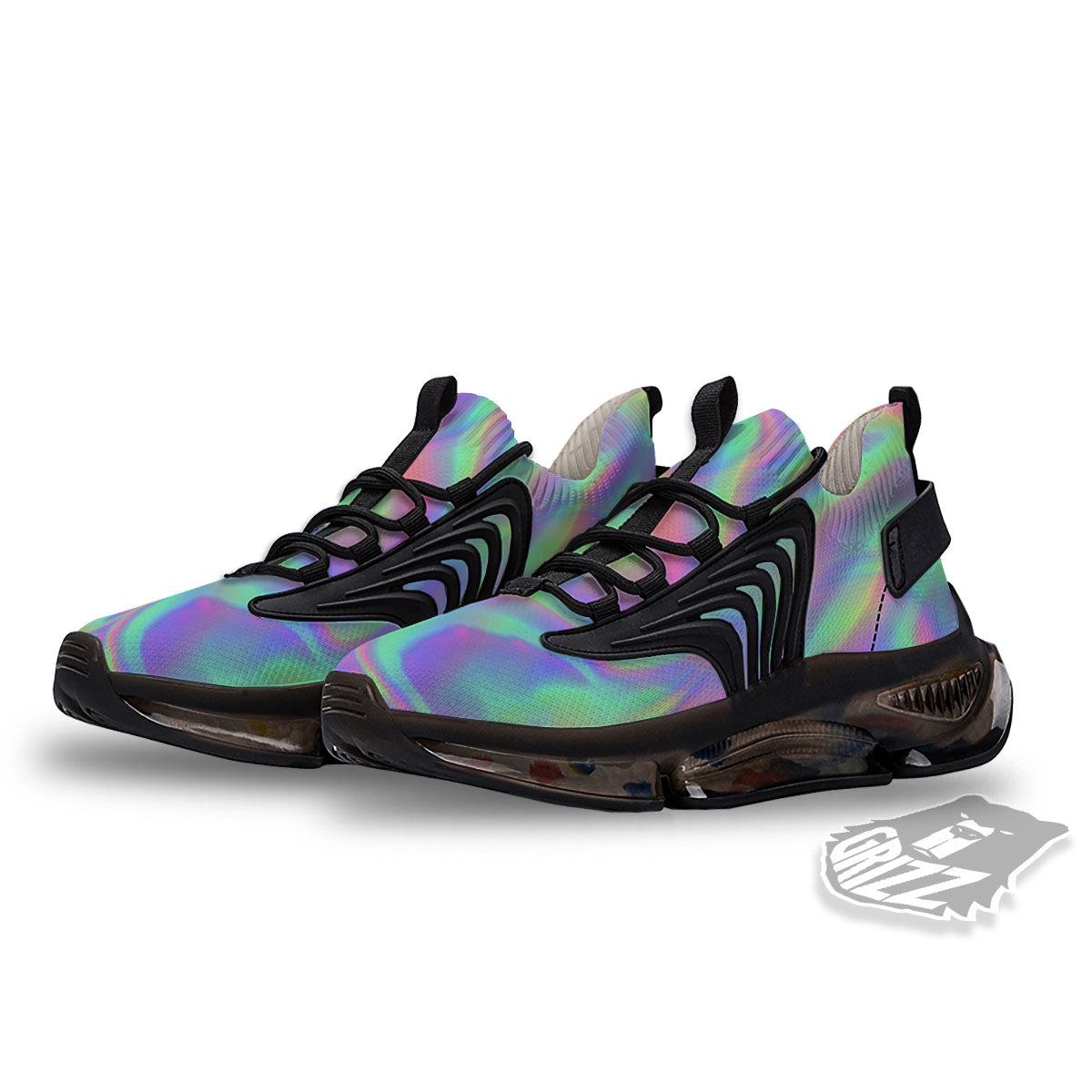 Trippy Psychedelic Holographic Print Black Gym Shoes-grizzshop