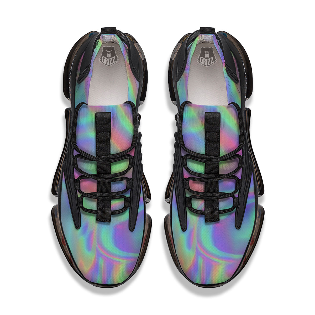 Trippy Psychedelic Holographic Print Black Gym Shoes-grizzshop