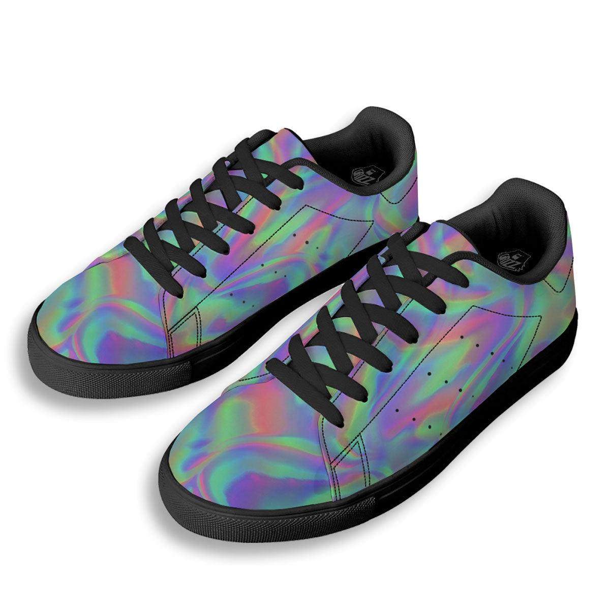 Trippy Psychedelic Holographic Print Black Low Top Sneakers-grizzshop