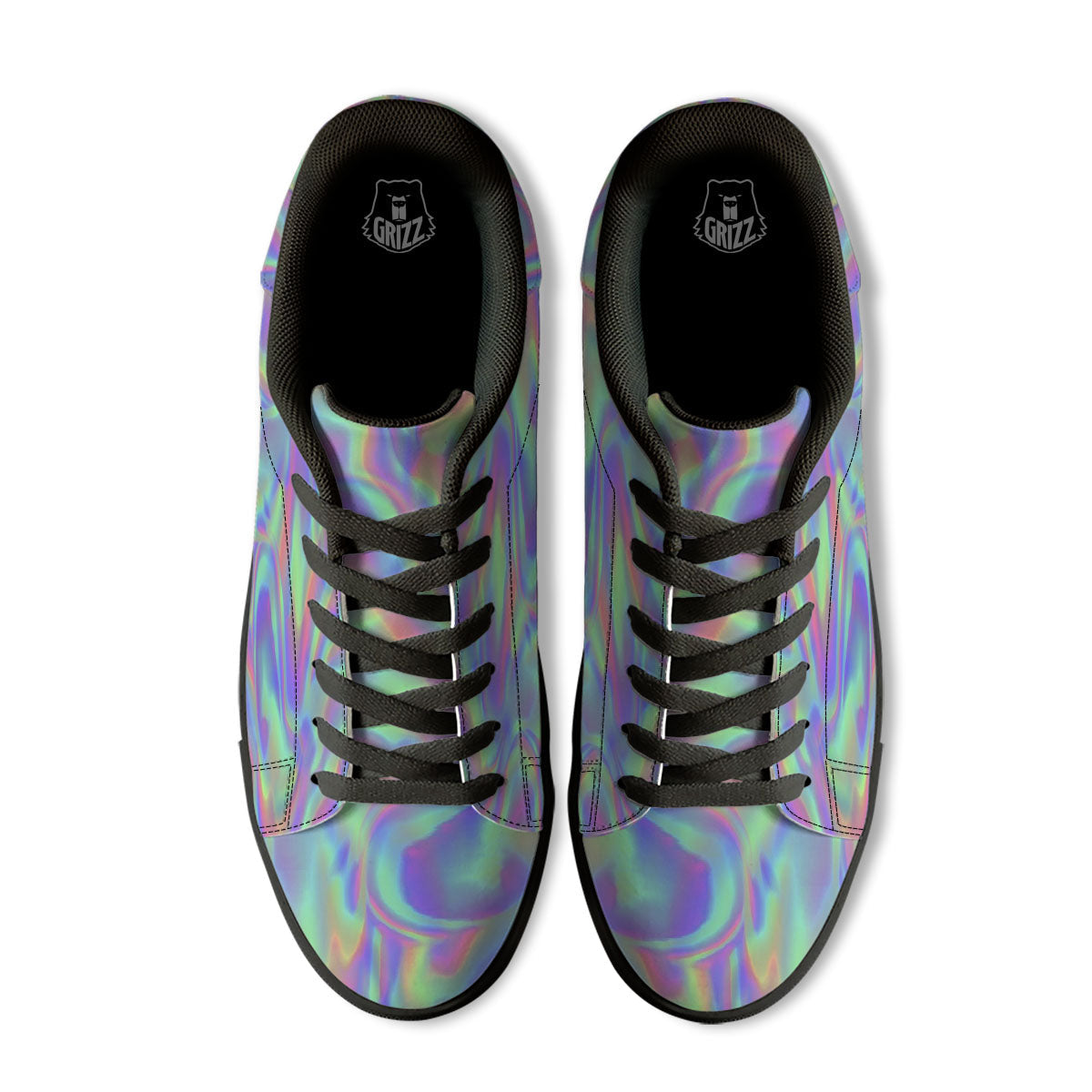 Trippy Psychedelic Holographic Print Black Low Top Sneakers-grizzshop