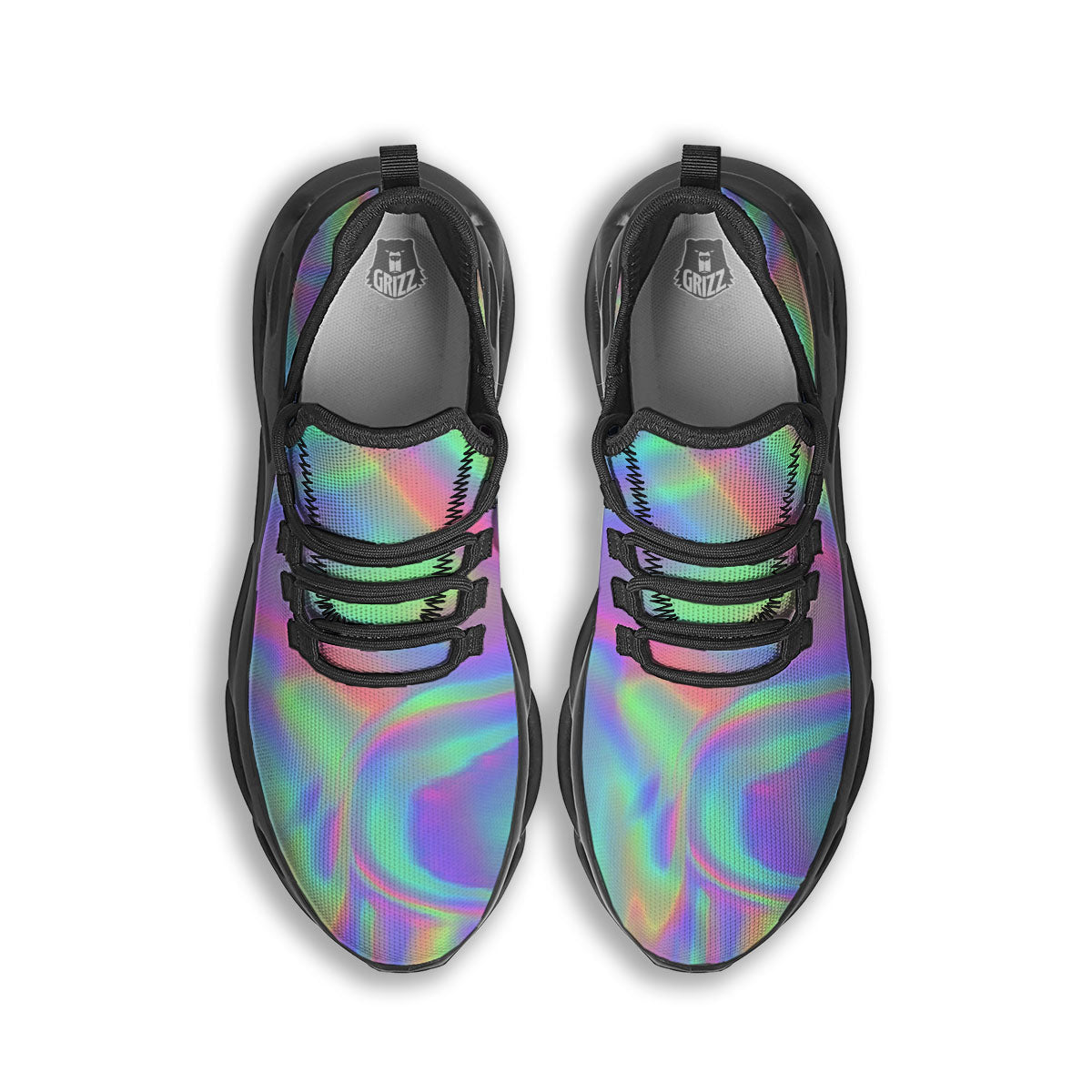 Trippy Psychedelic Holographic Print Black Running Shoes-grizzshop