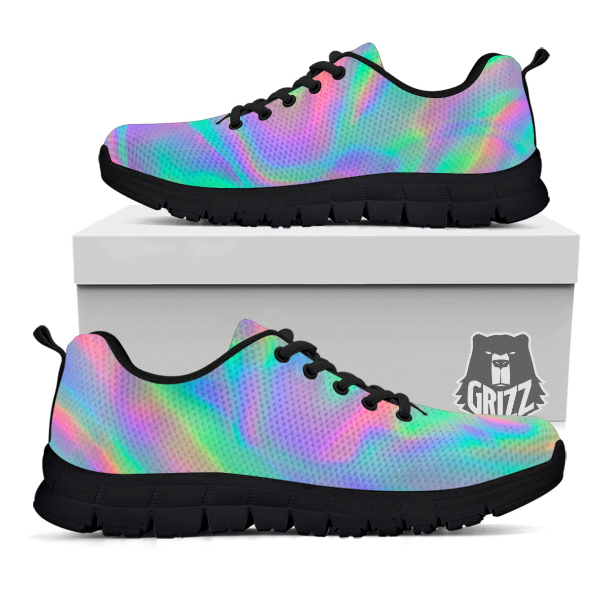 Trippy Psychedelic Holographic Print Black Sneaker-grizzshop