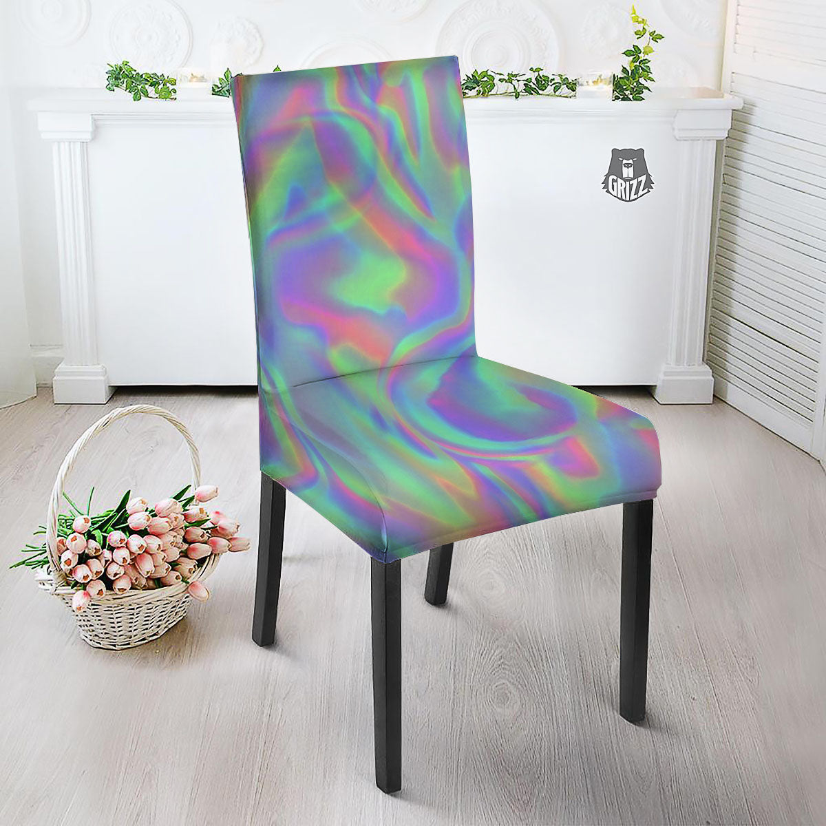 Trippy Psychedelic Holographic Print Dining Chair Slipcover-grizzshop
