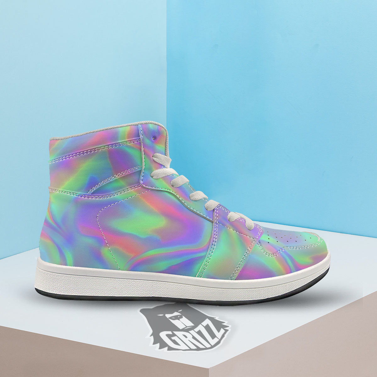 Trippy Psychedelic Holographic Print High Top Sneakers-grizzshop