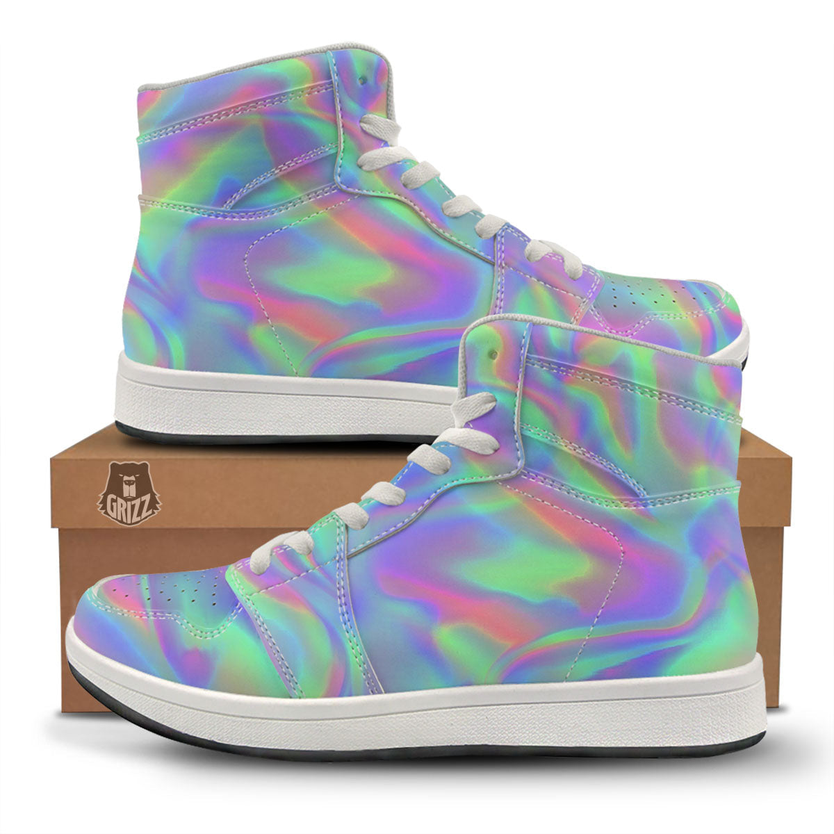 Trippy Psychedelic Holographic Print High Top Sneakers-grizzshop