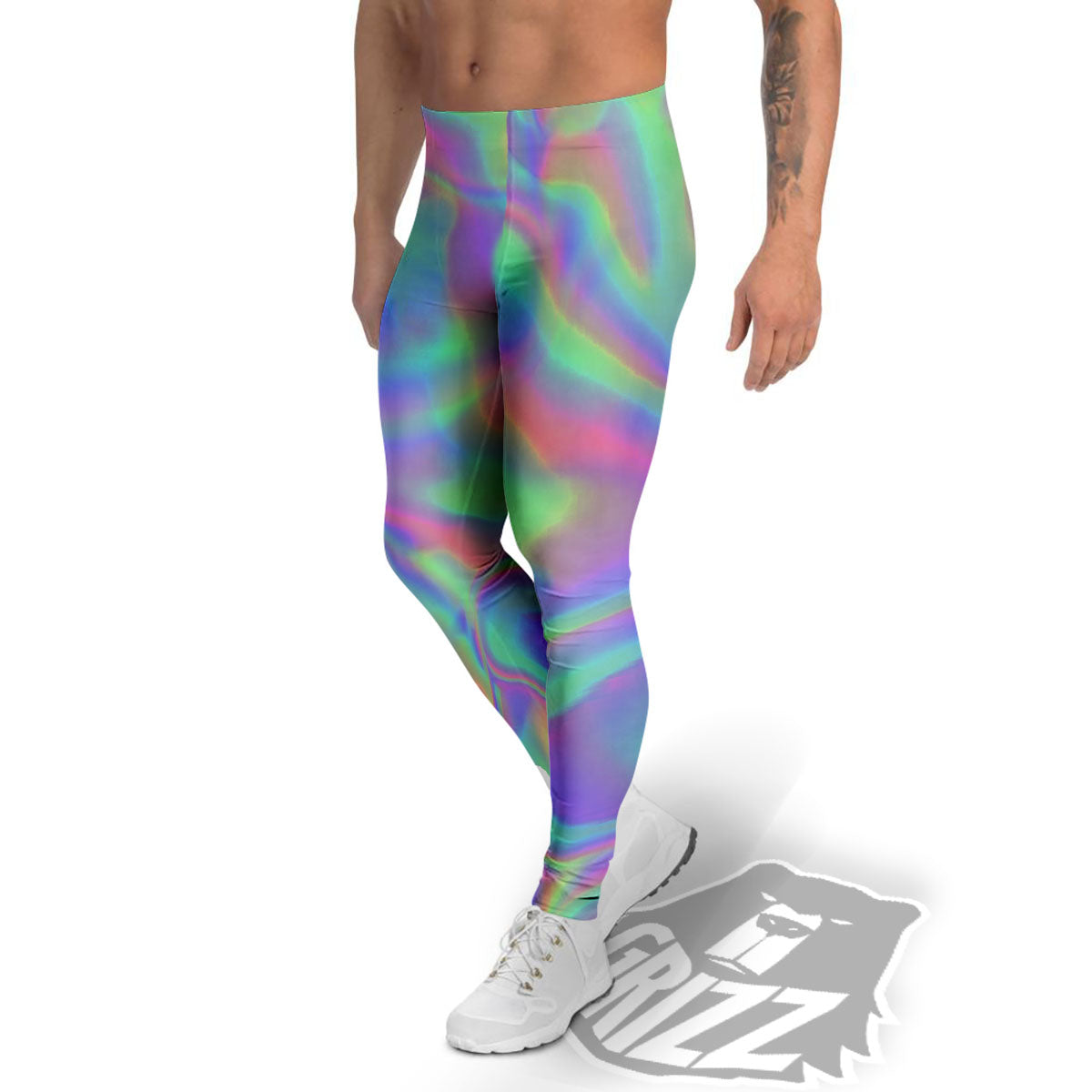 Trippy Psychedelic Holographic Print Men's Leggings-grizzshop