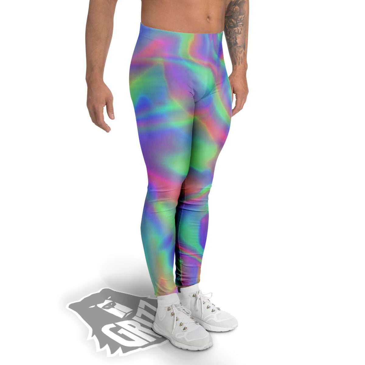 Trippy Psychedelic Holographic Print Men's Leggings-grizzshop